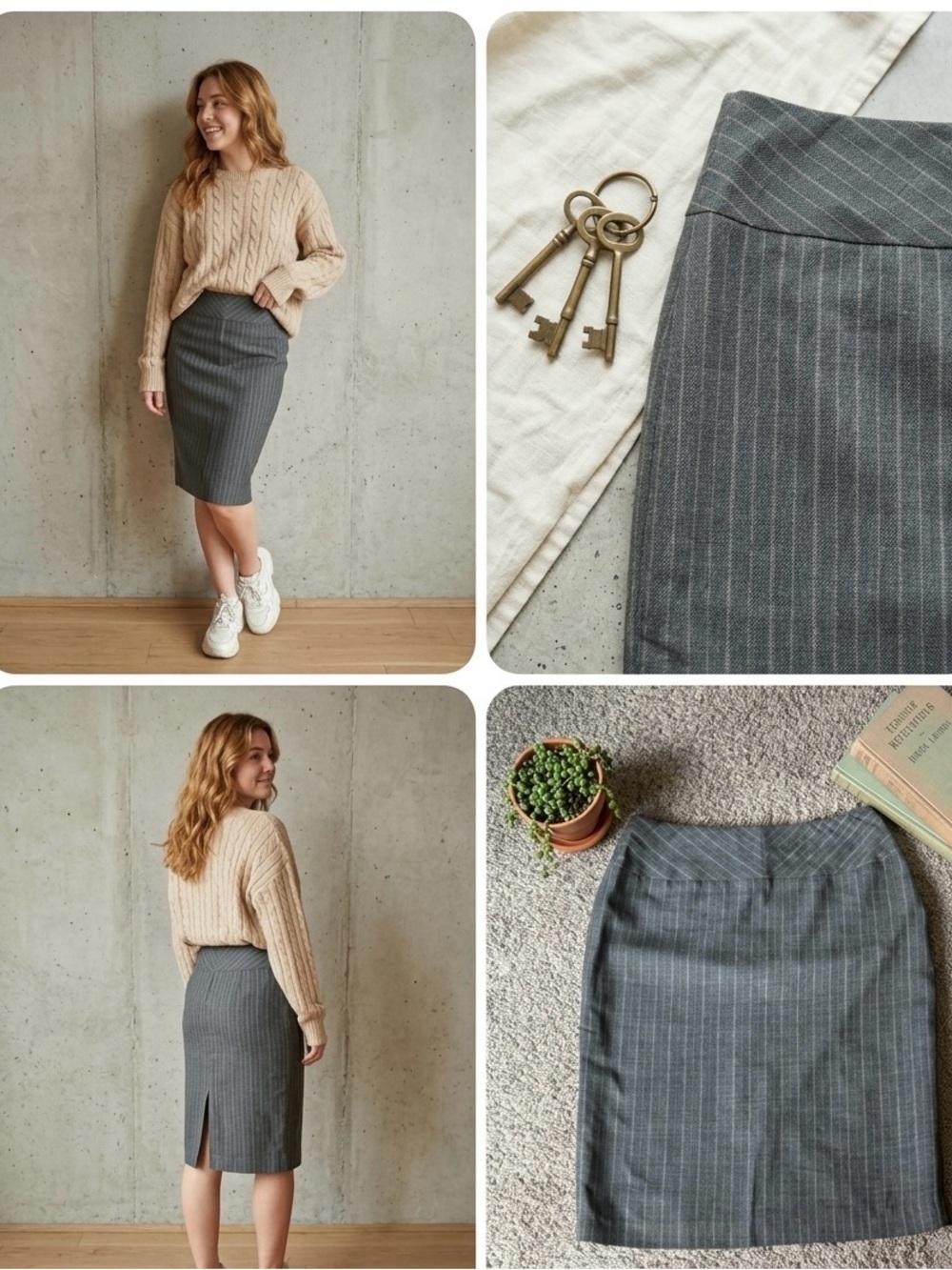 VTG Casual Corner Gray Pinstripe Wool-Blend Pencil Skirt 10